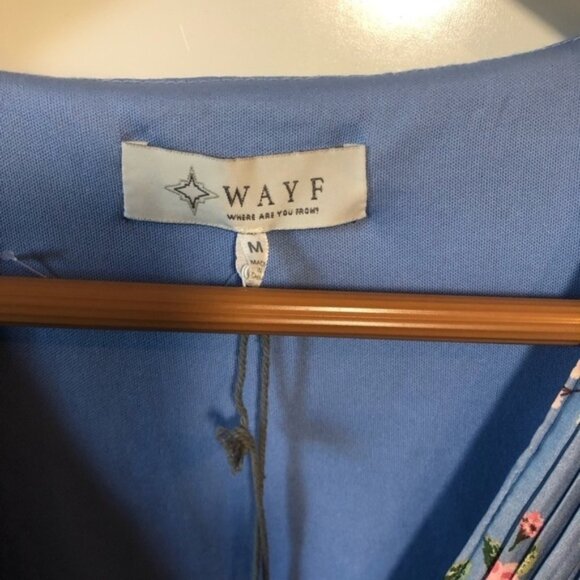 WAYF floral puffed sleeved minidress size medium light blue accordion pleats - Picture 8 of 12